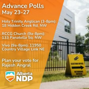 Time to stand up for public education and public healthcare. Let your voice be heard loud and clear by voting in the advance polls for the #AlbertaNDP in #yycNorth. Make your #ABElection2023 voting plan at https://buff.ly/3BPdhDU